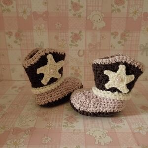 Handmade Crochet Baby Girl Pink Cowgirl Booties 0-3 Months